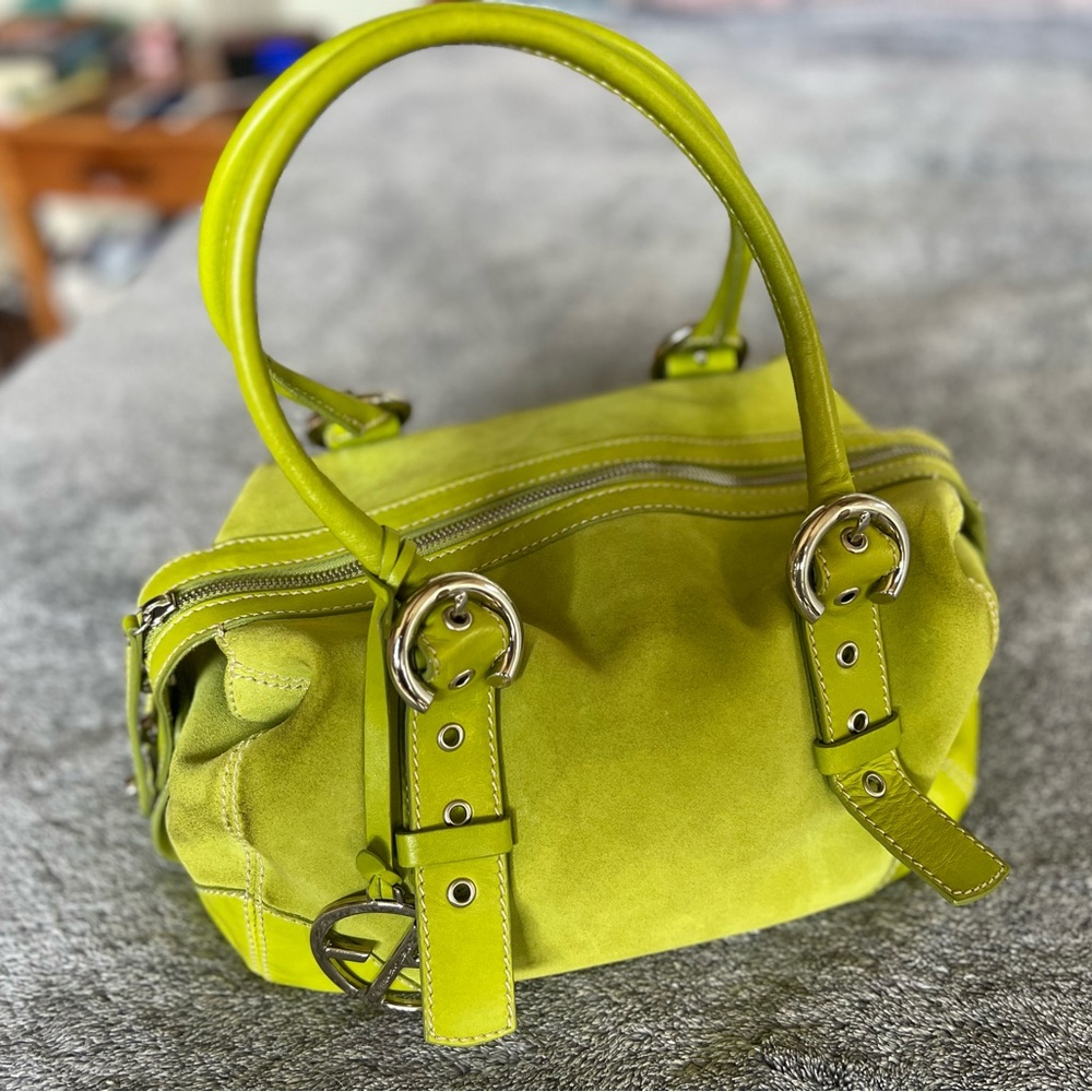Francesco Biasia Lime Green Suede Vintage Handbag